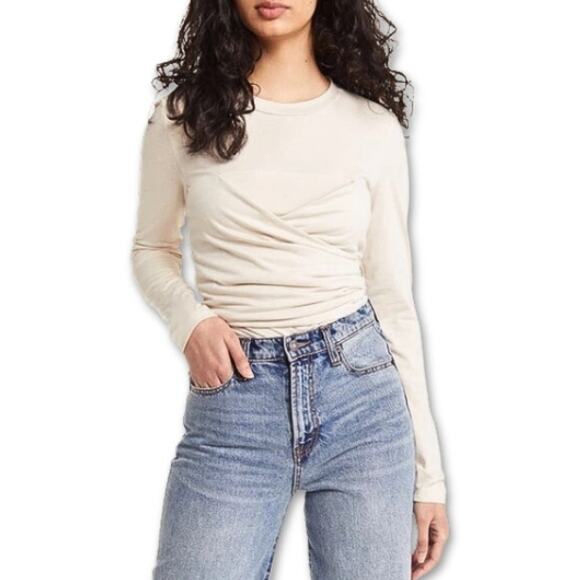 Vero Moda Nelly Top Blouse Ruched Knit Material Long Sleeve Beige Women's XL NWT - Picture 1 of 10